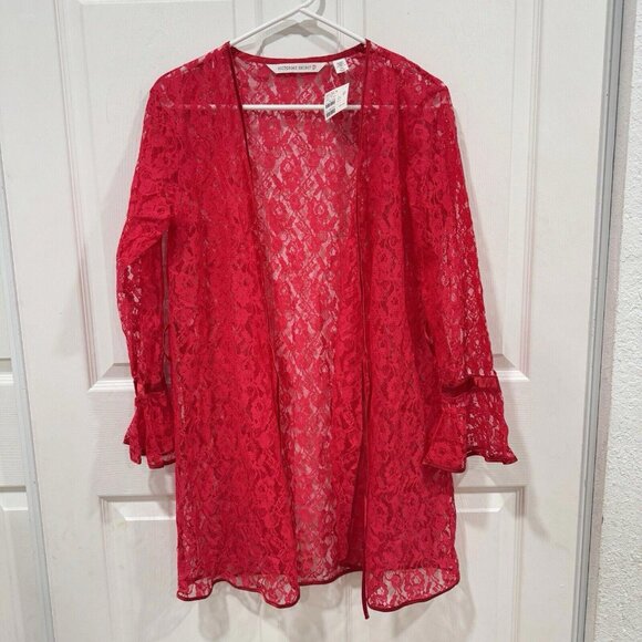 Women’s VTG Victorias Secret Lace Red Robe One‎ Size  (missing Belt) - Picture 2 of 7